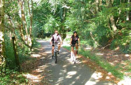 5 nights Self-Guided Cycling Plymouth Devon C2C, 
leaving Plymouth along wooded trail